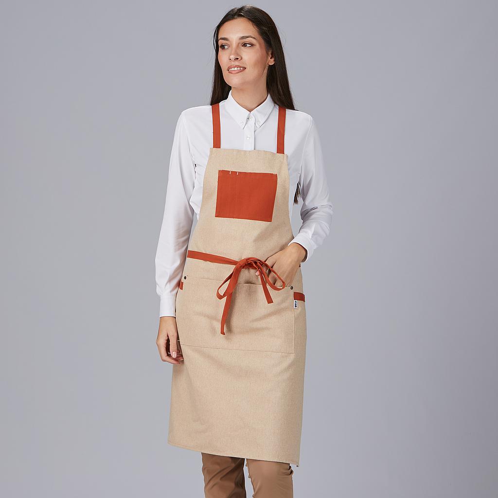 100037-151 - DELANTAL PETO BOLSILLO Y CINTAS COMBINADAS 88X74 CM CÁMEL