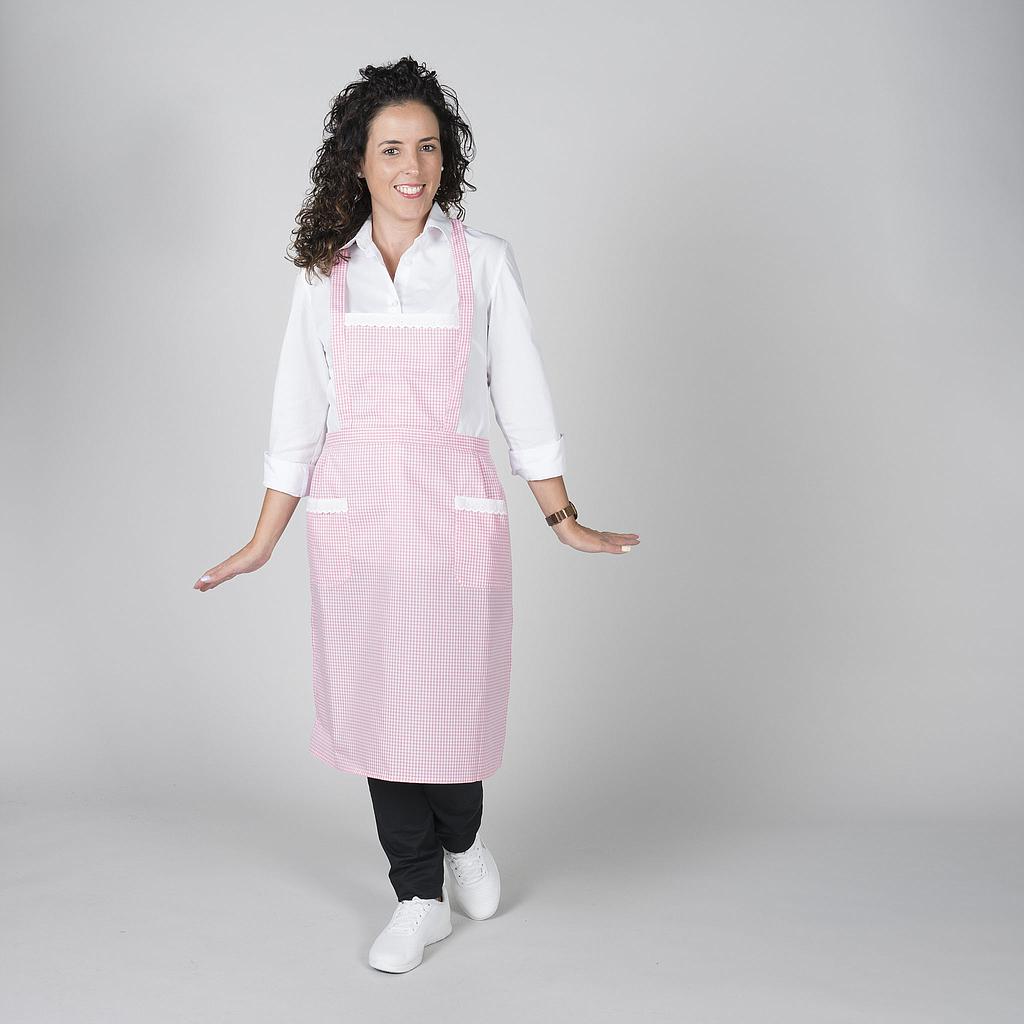 108000-207 - DELANTAL CON PUNTILLA VICHY 80X54 CM CUADRO ROSA