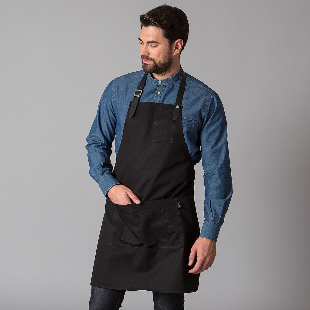 156400-001 - DELANTAL CON PETO CINTA DE CUERO 72X80 CM NEGRO