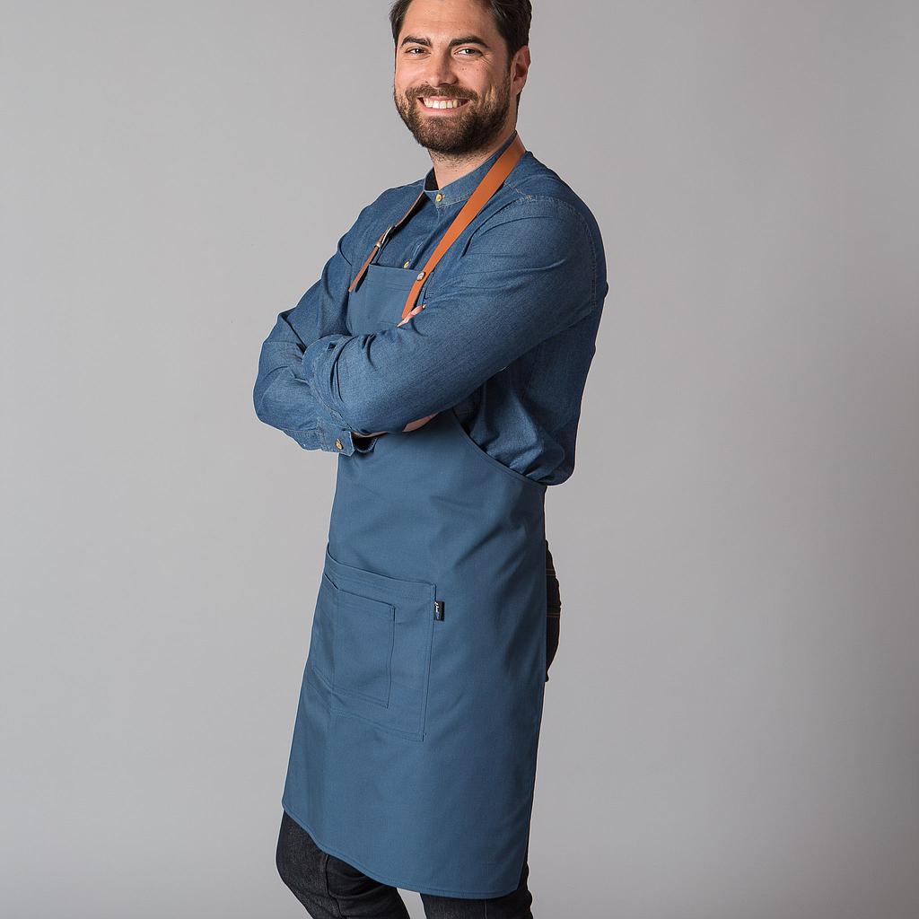 156400-153 - DELANTAL CON PETO CINTA DE CUERO 72X80 CM AZUL PETRÓLEO