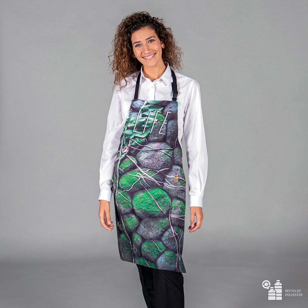 159600-5129 - DELANTAL CON PETO ESTAMPADO TEJIDO RECICLADO 80X68 CM LIFE