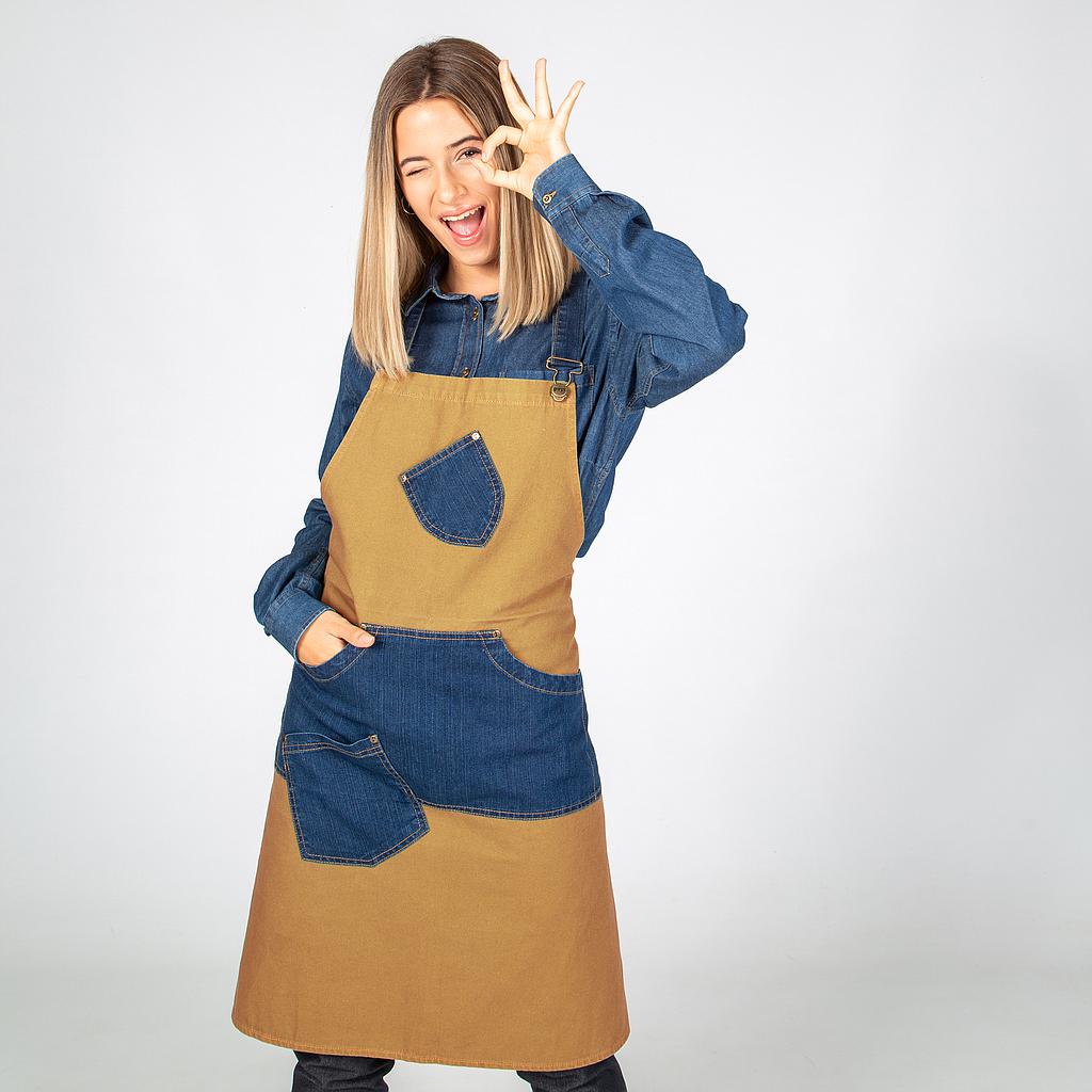 161200-128 - DELANTAL CON PETO LAVADO SARGA COMBI TEJANO AÑIL 80X85 CM "REDLINE" ALBERO