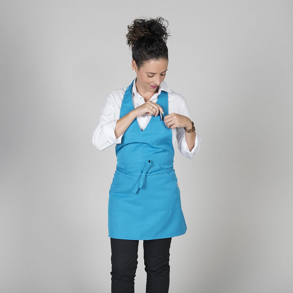 182000-115 - DELANTAL BISTRO ESCOTE PICO BOLSILLO CENTRO 80X65 CM TURQUESA