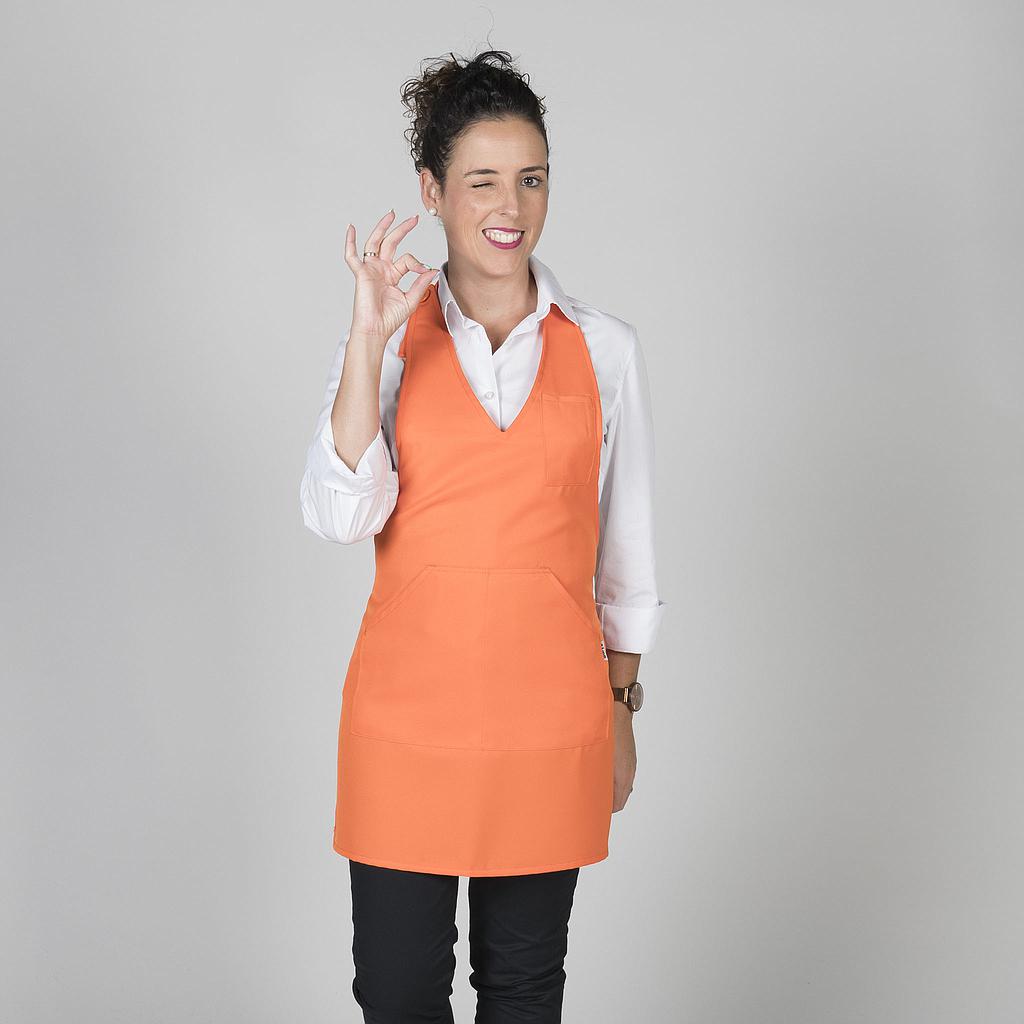 182000-116 - DELANTAL BISTRO ESCOTE PICO BOLSILLO CENTRO 80X65 CM NARANJA