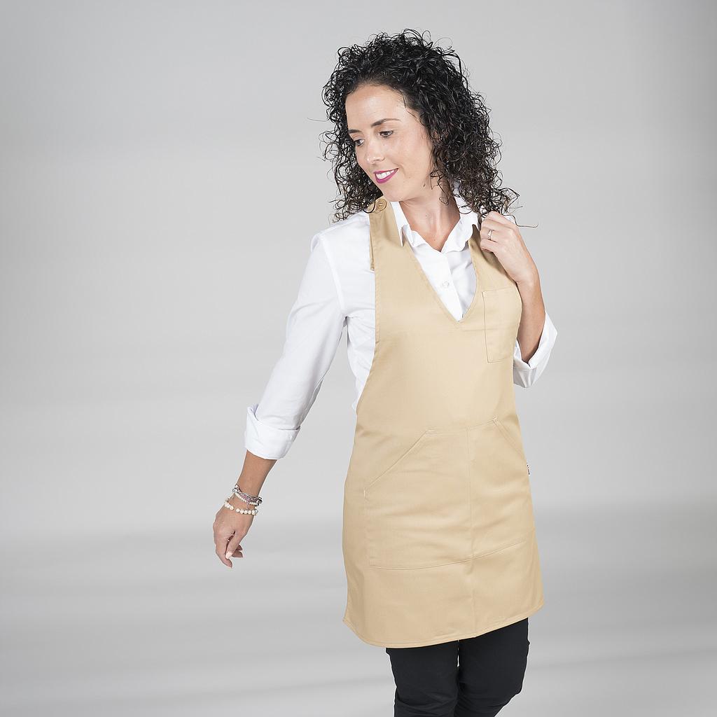 182000-141 - DELANTAL BISTRO ESCOTE PICO BOLSILLO CENTRO 80X65 CM CREMA
