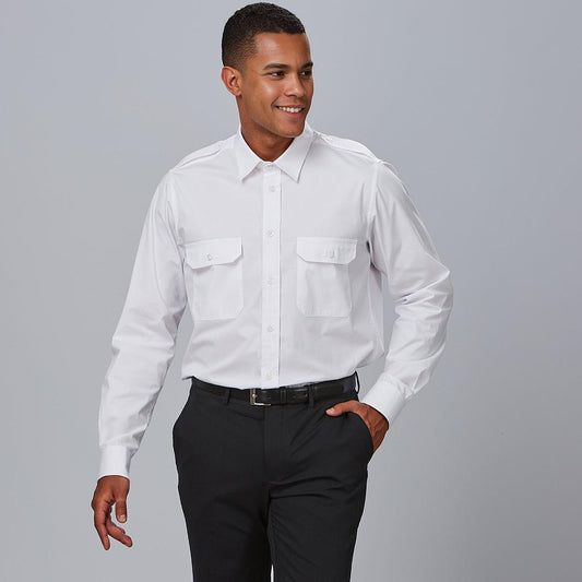 260008-101 - CAMISA UNISEX CHARRETERAS M/L ELASTAN "RED LINE" BLANCO