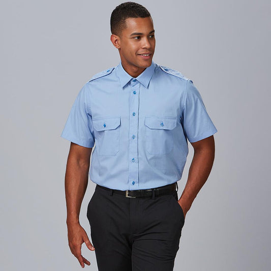 260017-107 - CAMISA UNISEX CHARRETERAS M/C ELASTAN "RED LINE" CELESTE