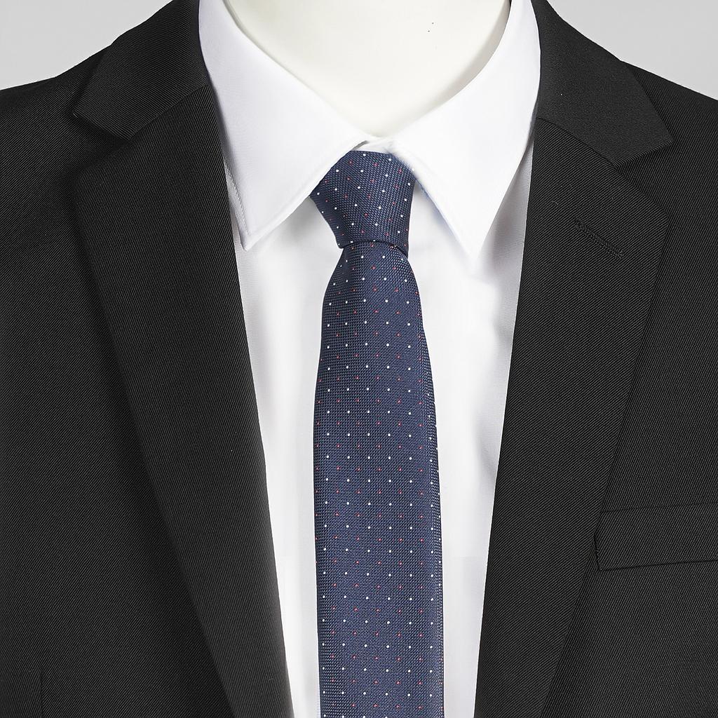 327300-104 - CORBATA SIN NUDO DE PALA ESTRECHA PUNTOS MARINO
