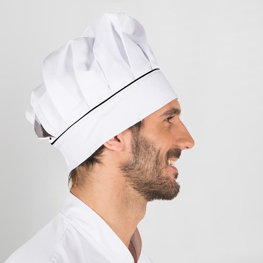 448600-001 - GORRO CHEF CON VELCRO BLANCO VIVO NEGRO