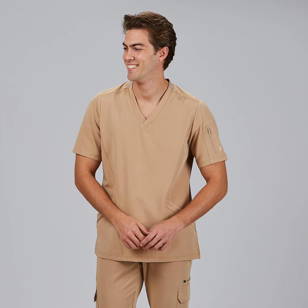 600077-151 - BLUSA HOMBRE CUELLO CANALE M/C RUBEN CAMEL