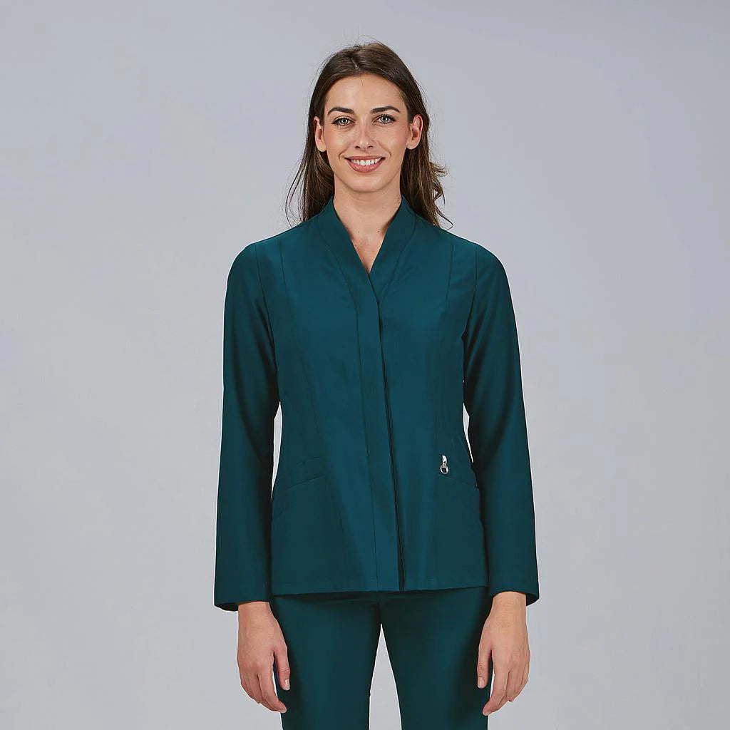 600083-145 - BLUSA MUJER BOTON OCULTO M/L ANA VERDE PETRÓLEO