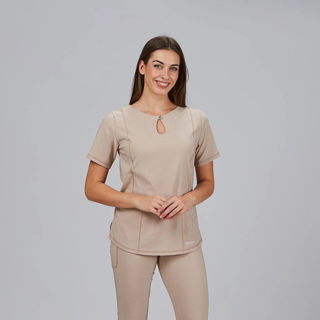 600084-110 - BLUSA MUJER ESCOTE LAGRIMA M/C MARIA BEIGE