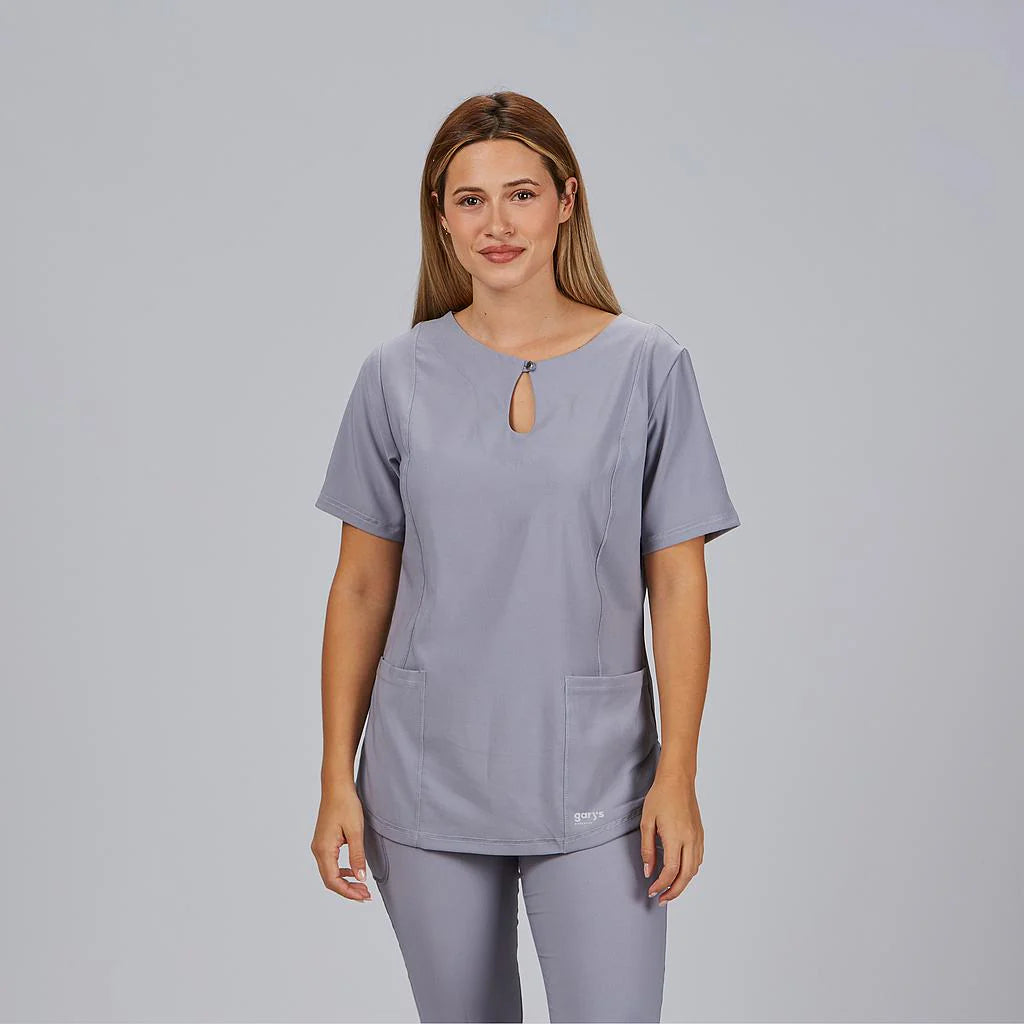 600084-117 - BLUSA MUJER ESCOTE LAGRIMA M/C MARIA GRIS PERLA