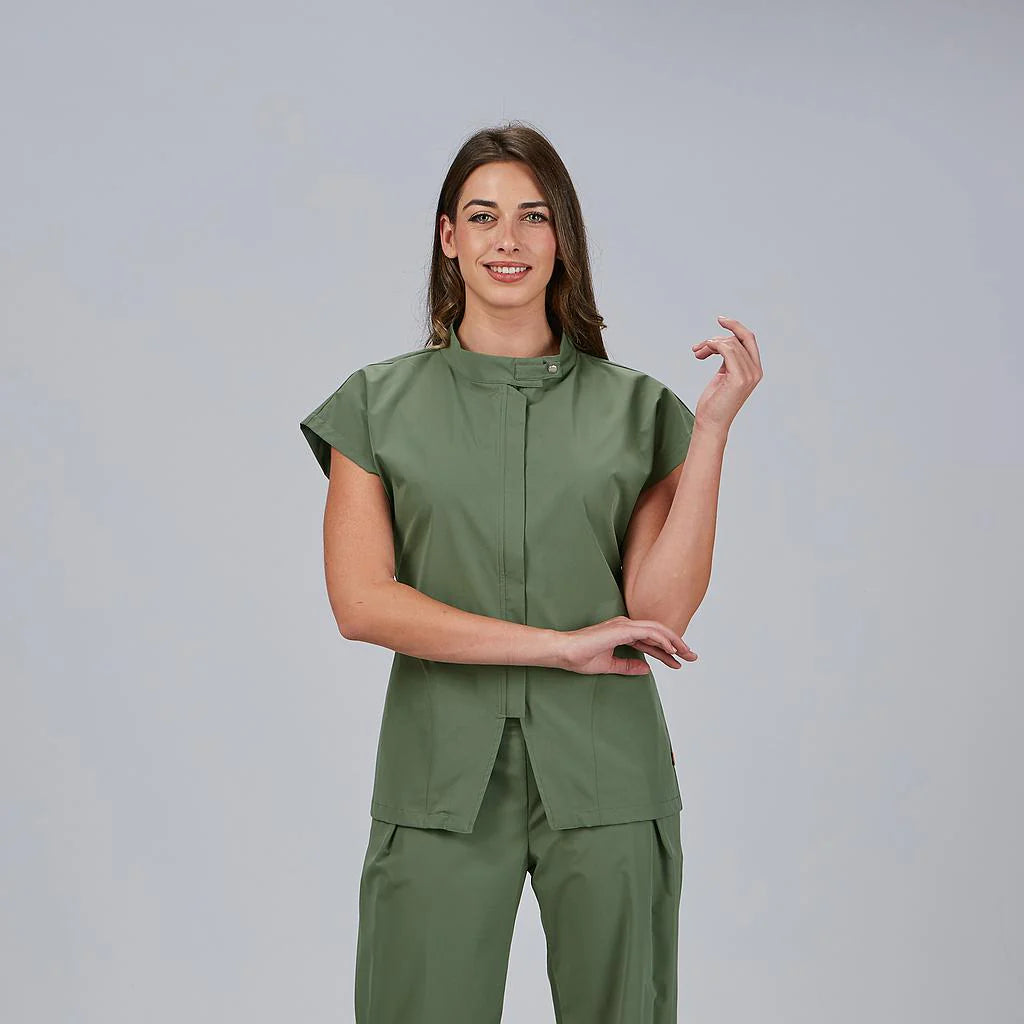 600089-149 - BLUSA MUJER ABIERTA CREMALLERA M/C MUSA VERDE CAQUI