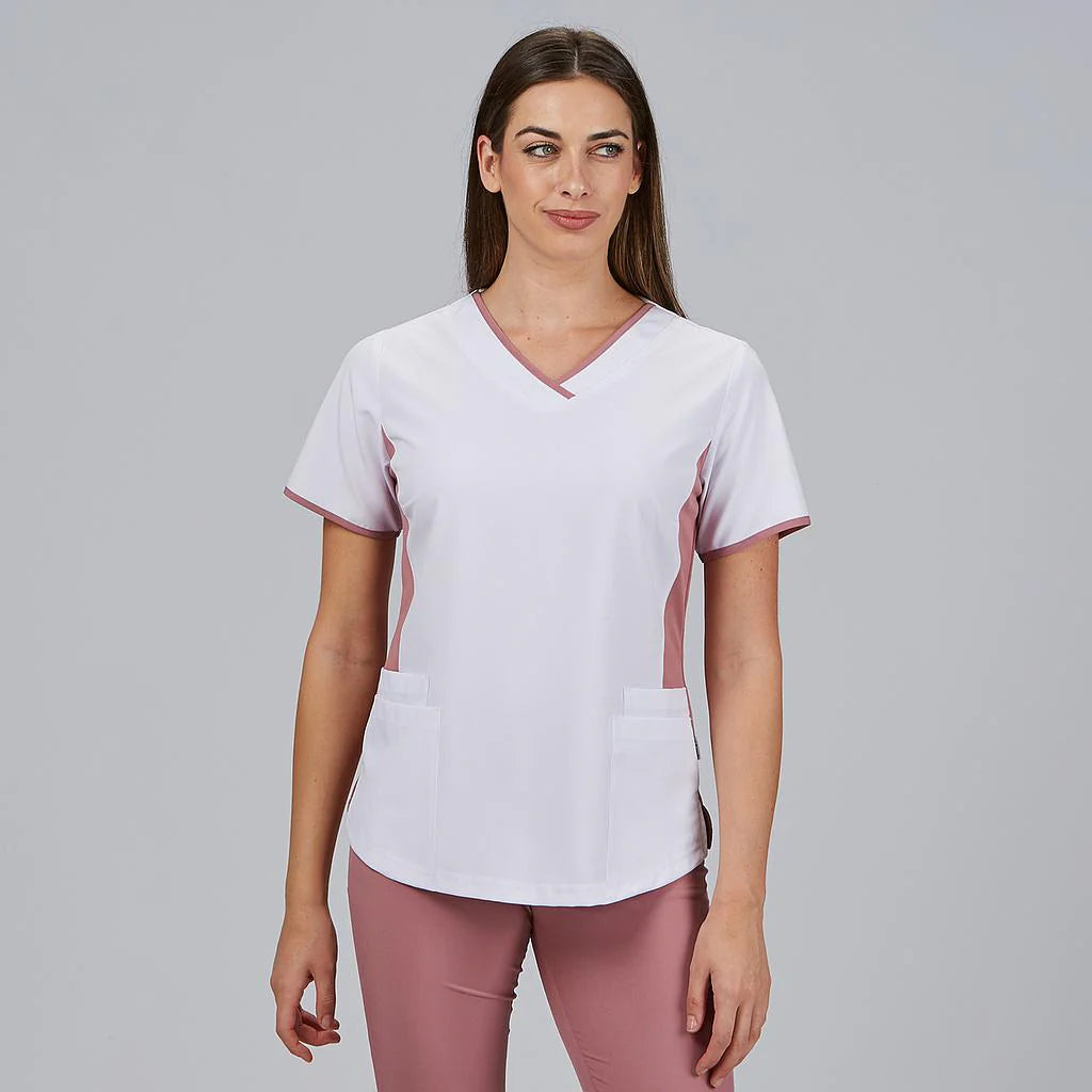 600095-157 - BLUSA MUJER ESCOTE PICO COMBINADA M/C CLEO NUDE