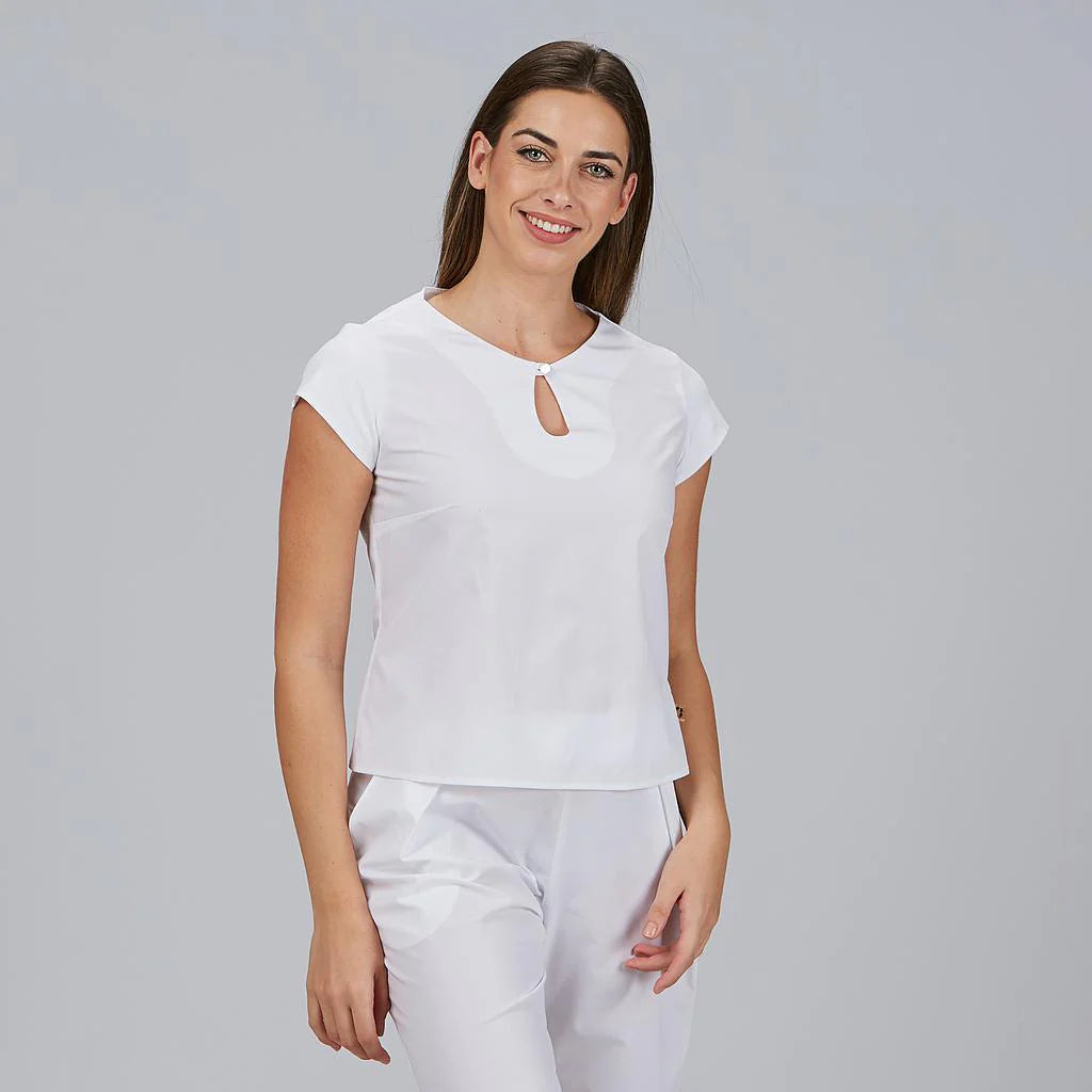 600104-101 - BLUSA MUJER ESCOTE LAGRIMA M/C PETRA BLANCO