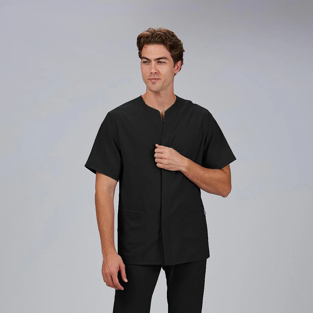 600115-001 - BLUSA HOMBRE ABIERTA CUELLO PICO M/C ALONSO NEGRO