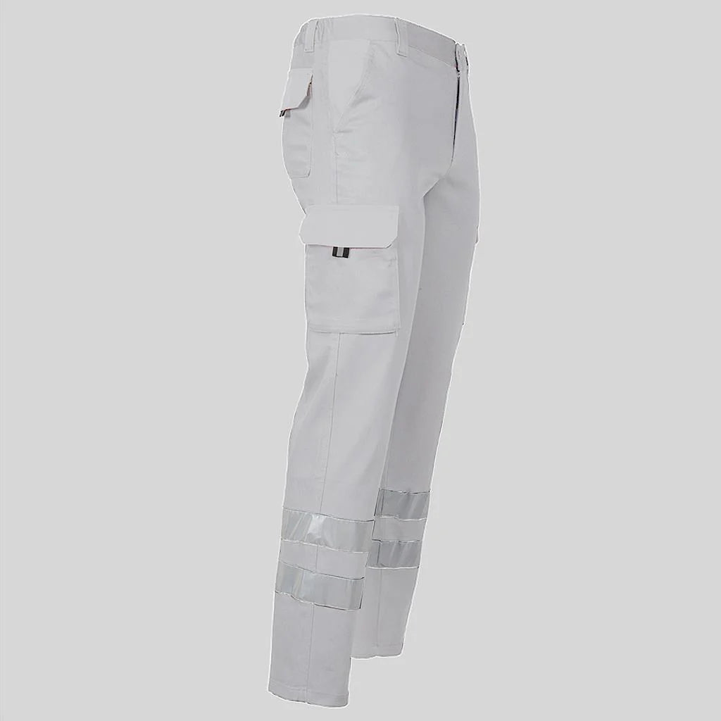 7501BR-101 - PANTALON UNISEX MULTIBOLSILLOS ELASTICO GAMO 2 BANDAS REFLECTANTES BLANCO