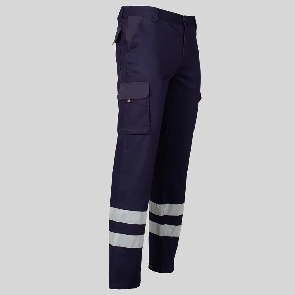 7501BR-104 - PANTALON UNISEX MULTIBOLSILLOS ELASTICO GAMO 2 BANDAS REFLECTANTES MARINO