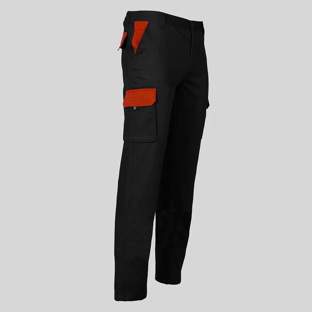 7501C1-001105 - PANTALON UNISEX MULTIBOLSILLOS ELASTICO GAMO COMBINADO NEGRO/ROJO