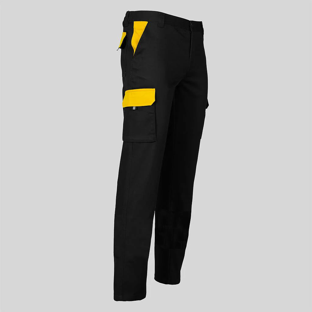 7501C1-001111 - PANTALON UNISEX MULTIBOLSILLOS ELASTICO GAMO COMBINADO NEGRO/AMARILLO