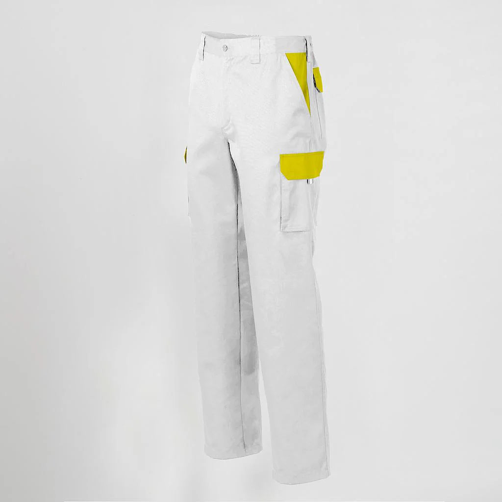 7501C1-101111 - PANTALON UNISEX MULTIBOLSILLOS ELASTICO GAMO COMBINADO BLANCO/AMARILLO