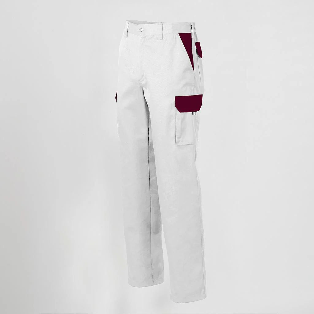 7501C1-101112 - PANTALON UNISEX MULTIBOLSILLOS ELASTICO GAMO COMBINADO BLANCO/BURDEOS