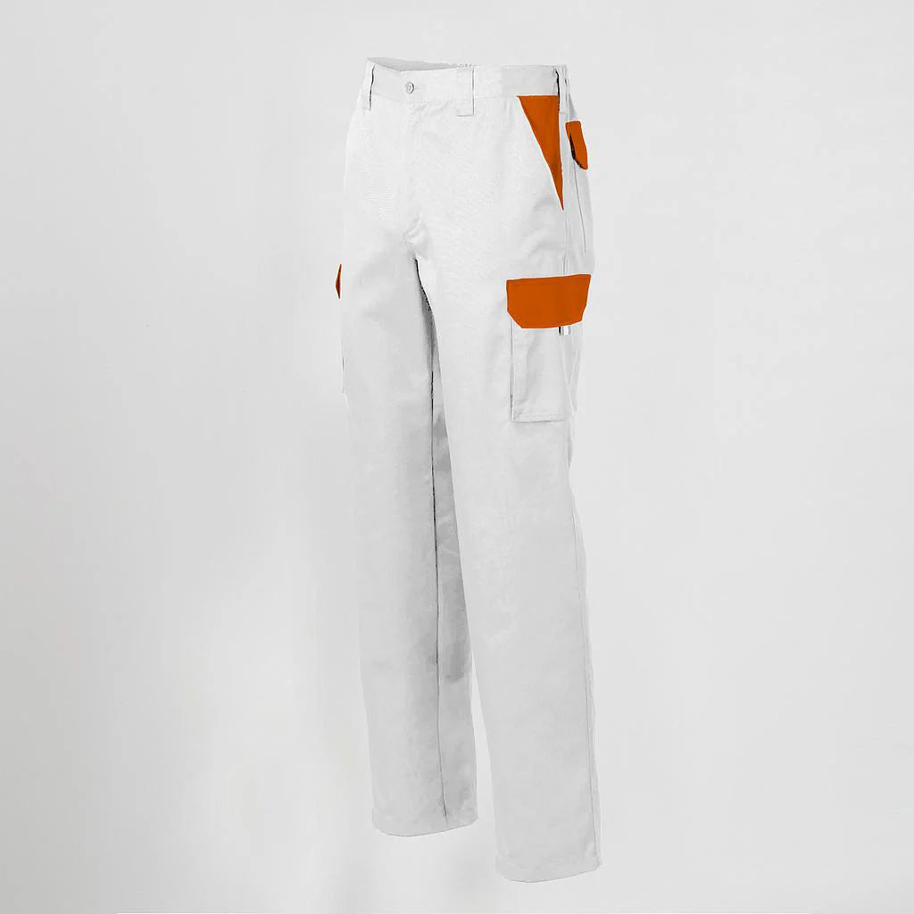 7501C1-101116 - PANTALON UNISEX MULTIBOLSILLOS ELASTICO GAMO COMBINADO BLANCO/NARANJA