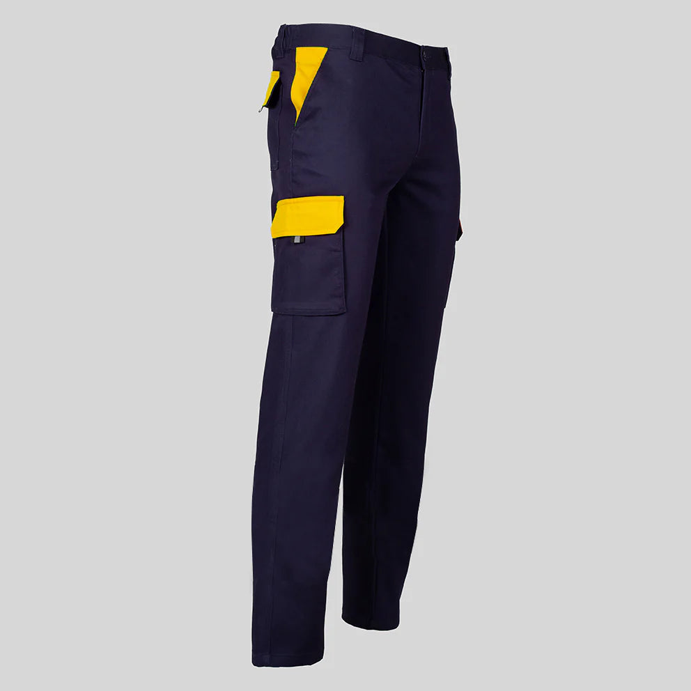 7501C1-104111 - PANTALON UNISEX MULTIBOLSILLOS ELASTICO GAMO COMBINADO MARINO/AMARILLO