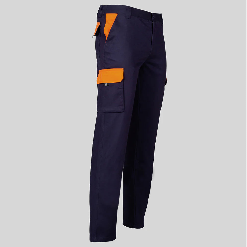 7501C1-104116 - PANTALON UNISEX MULTIBOLSILLOS ELASTICO GAMO COMBINADO MARINO/NARANJA