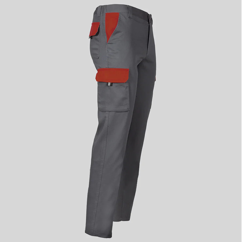 7501C1-109105 - PANTALON UNISEX MULTIBOLSILLOS ELASTICO GAMO COMBINADO GRIS/ROJO