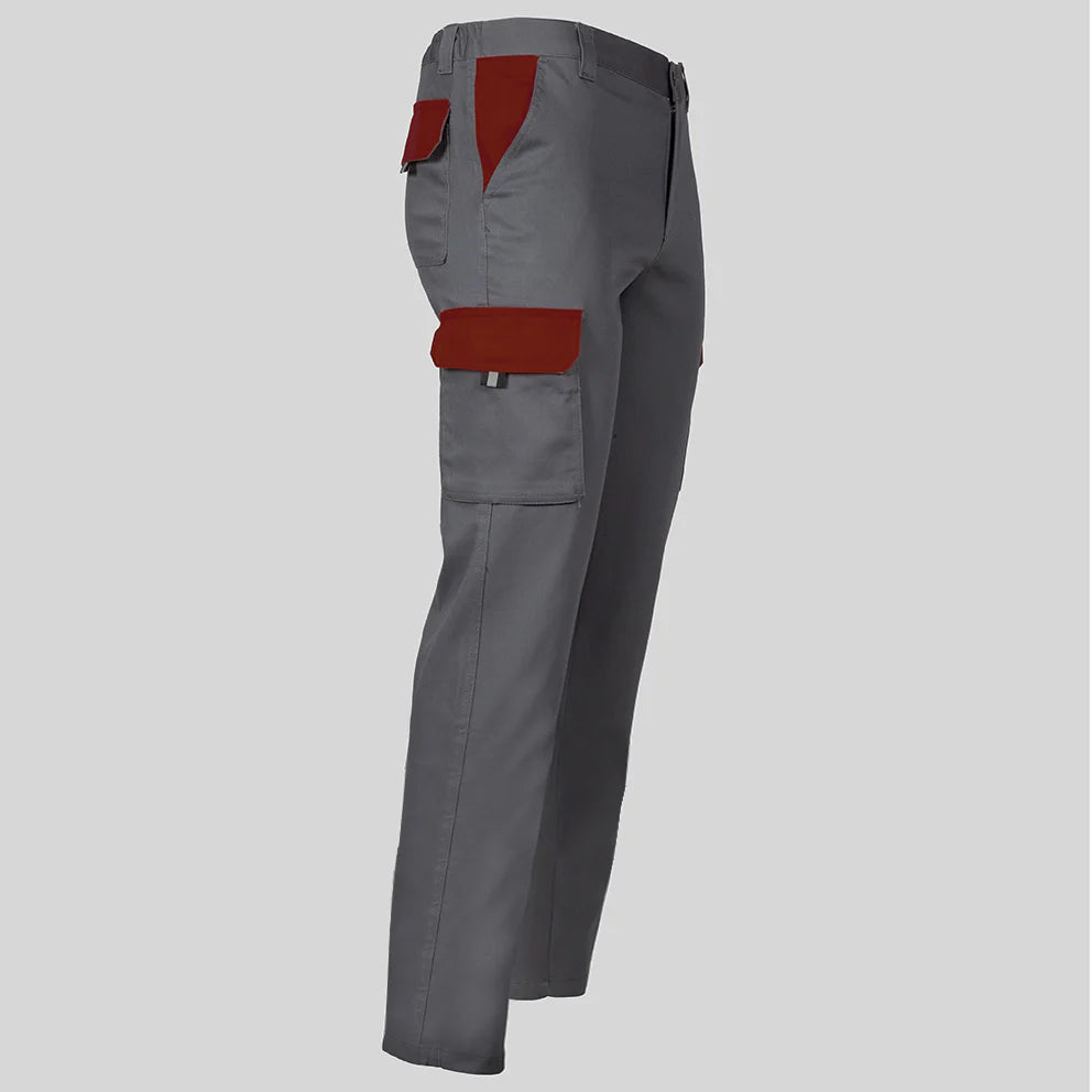 7501C1-109112 - PANTALON UNISEX MULTIBOLSILLOS ELASTICO GAMO COMBINADO GRIS/BURDEOS