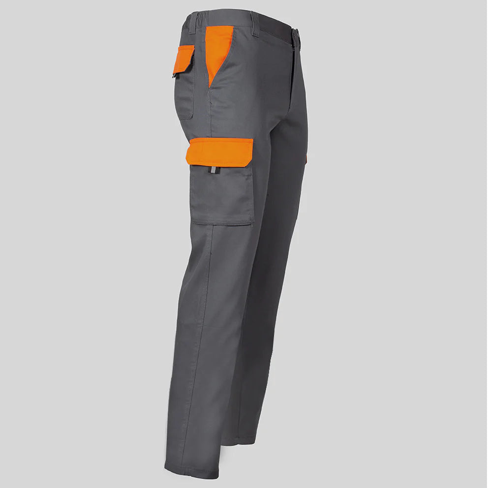 7501C1-109116 - PANTALON UNISEX MULTIBOLSILLOS ELASTICO GAMO COMBINADO GRIS/NARANJA