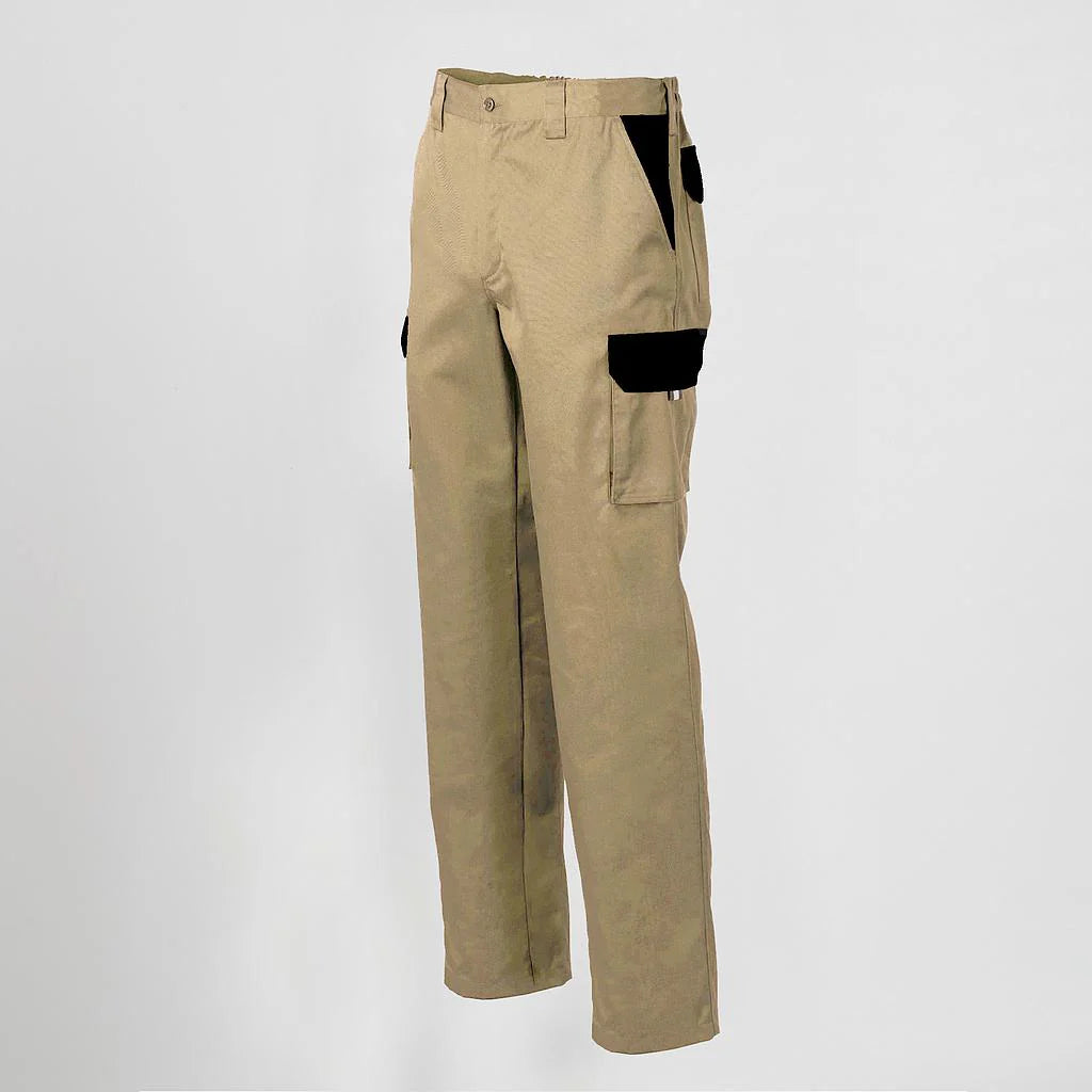 7501C1-110001 - PANTALON UNISEX MULTIBOLSILLOS ELASTICO GAMO COMBINADO BEIGE/NEGRO