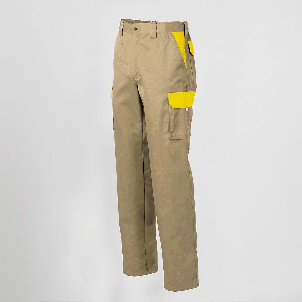 7501C1-110111 - PANTALON UNISEX MULTIBOLSILLOS ELASTICO GAMO COMBINADO BEIGE/AMARILLO