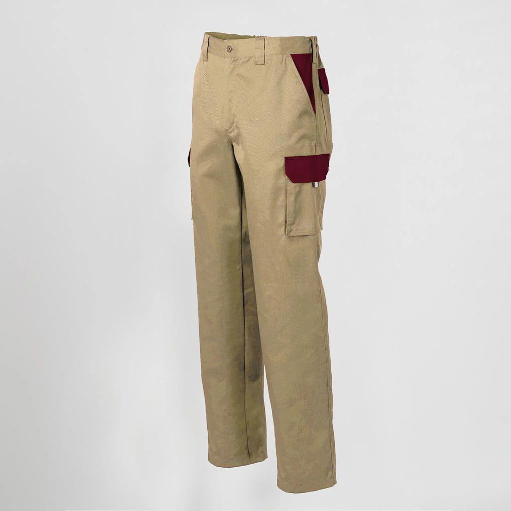 7501C1-110112 - PANTALON UNISEX MULTIBOLSILLOS ELASTICO GAMO COMBINADO BEIGE/BURDEOS