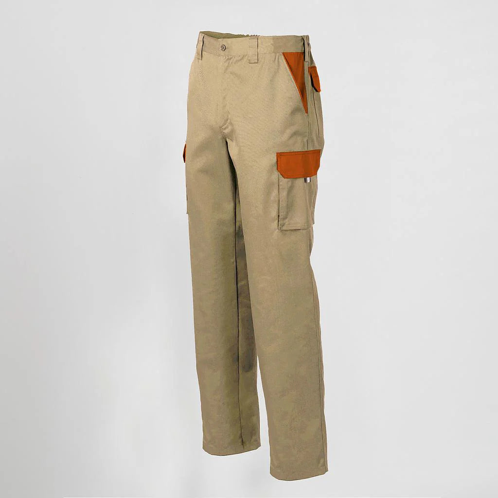 7501C1-110116 - PANTALON UNISEX MULTIBOLSILLOS ELASTICO GAMO COMBINADO BEIGE/NARANJA