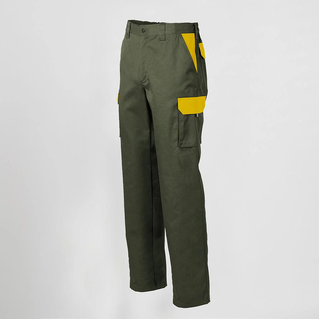 7501C1-149111 - PANTALON UNISEX MULTIBOLSILLOS ELASTICO GAMO COMBINADO VERDE CAQUI/AMARILLO