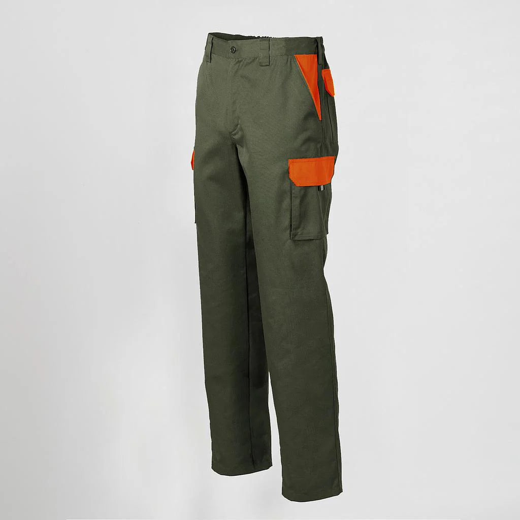 7501C1-149116 - PANTALON UNISEX MULTIBOLSILLOS ELASTICO GAMO COMBINADO VERDE CAQUI/NARANJA