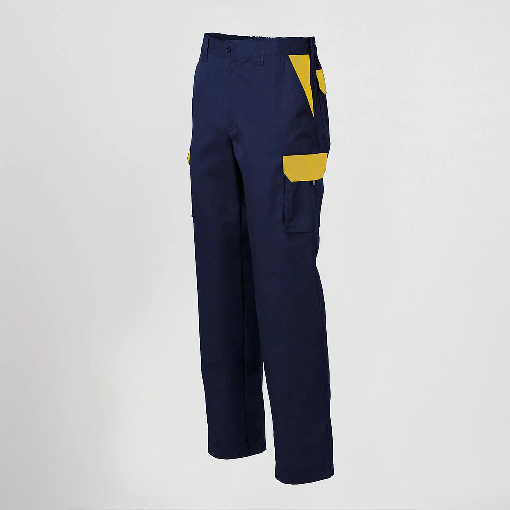 7501C1-159111 - PANTALON UNISEX MULTIBOLSILLOS ELASTICO GAMO COMBINADO AZUL NAVY/AMARILLO