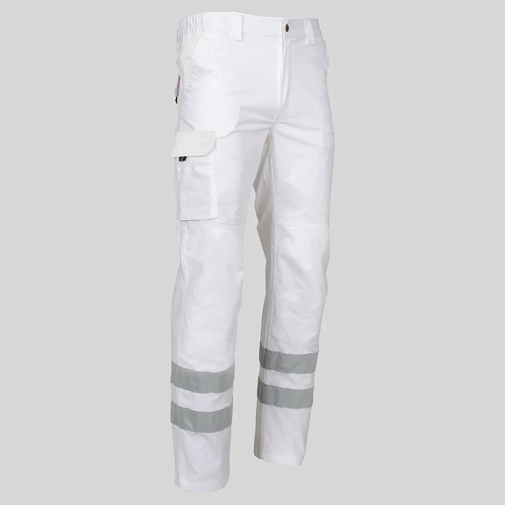 7502BR-101 - PANTALON UNISEX MULTIBOLSILLOS ELASTICO ARCE 2 BANDAS REFLECTANTES BLANCO