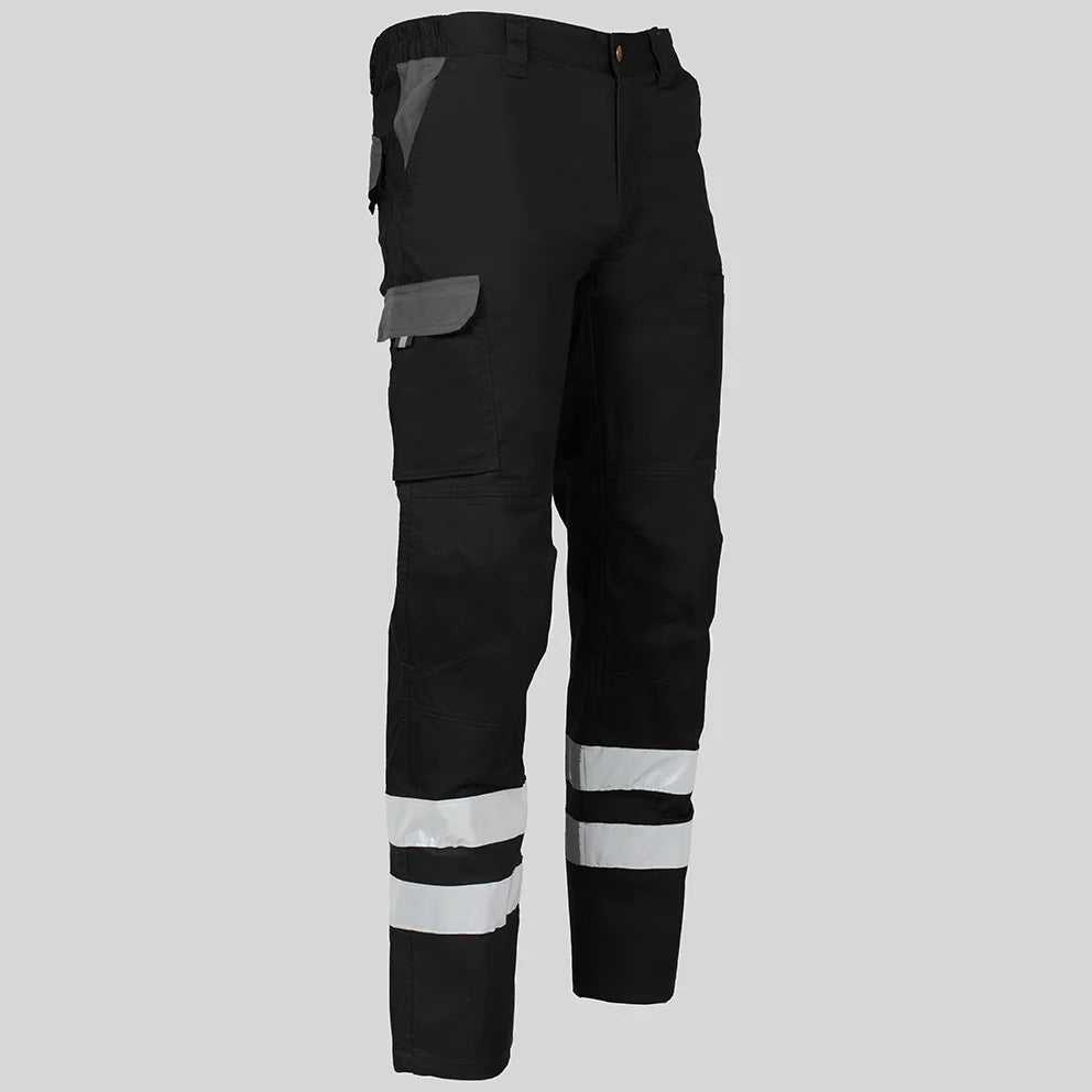 7502CB-001109 - PANTALON UNISEX MULTIBOLSILLOS ELASTICO ARCE COMBI + 2 BANDAS REFLECT. NEGRO/GRIS