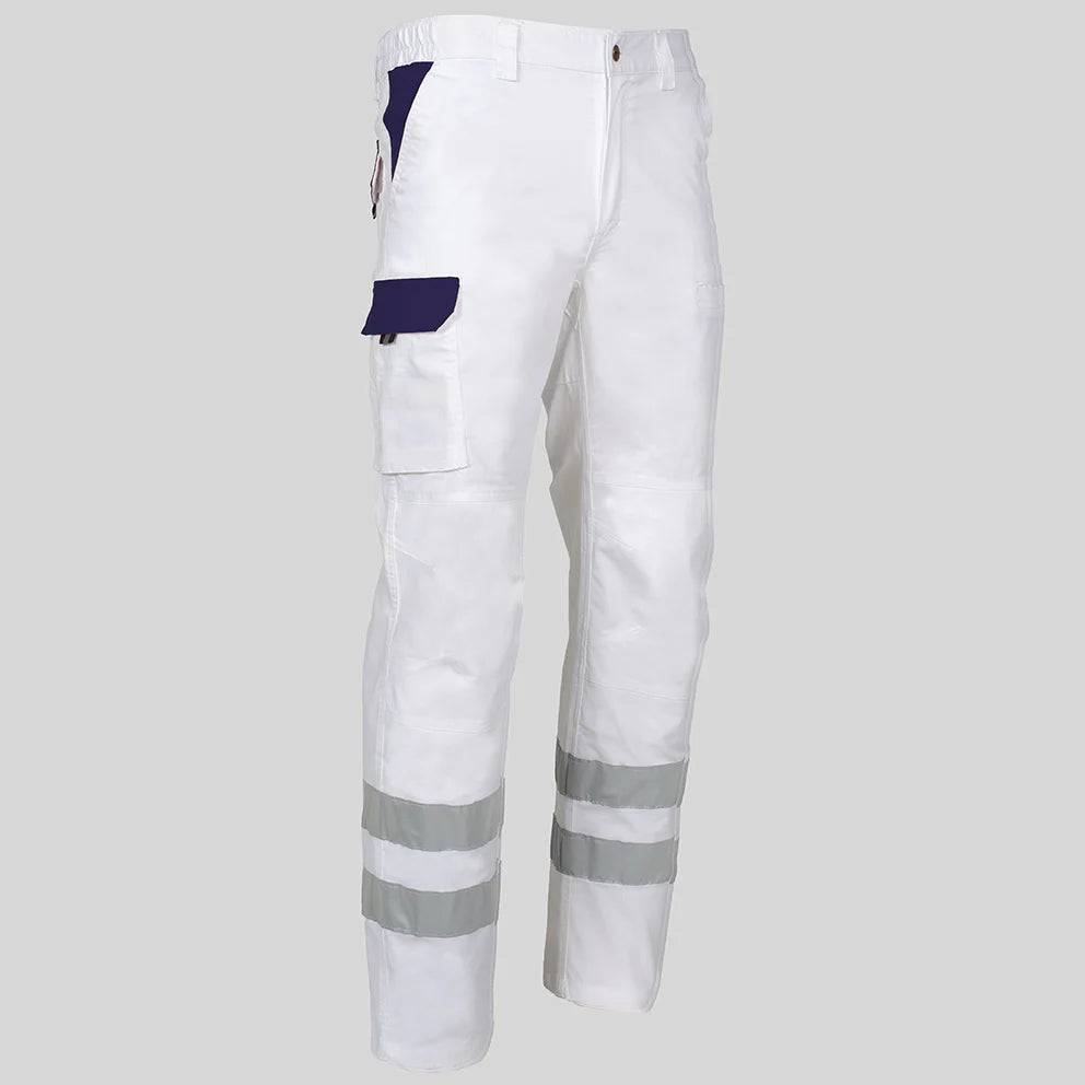 7502CB-101104 - PANTALON UNISEX MULTIBOLSILLOS ELASTICO ARCE COMBI + 2 BANDAS REFLECT. BLANCO/MARINO