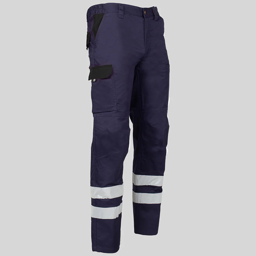 7502CB-104001 - PANTALON UNISEX MULTIBOLSILLOS ELASTICO ARCE COMBI + 2 BANDAS REFLECT. MARINO/NEGRO