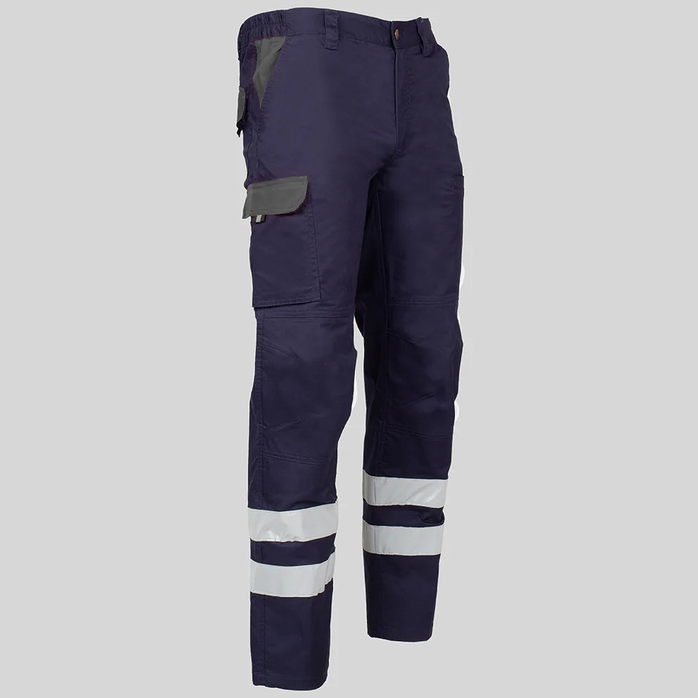 7502CB-104109 - PANTALON UNISEX MULTIBOLSILLOS ELASTICO ARCE COMBI + 2 BANDAS REFLECT. MARINO/GRIS