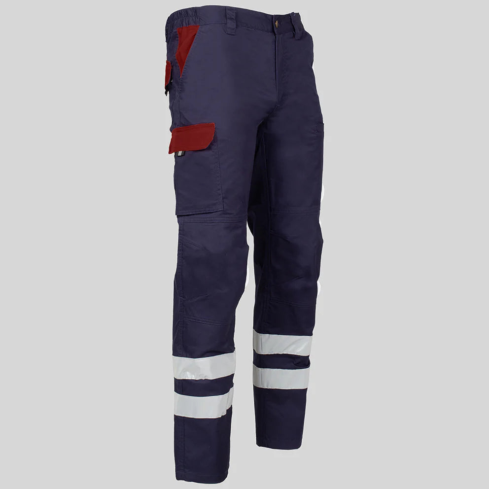 7502CB-104112 - PANTALON UNISEX MULTIBOLSILLOS ELASTICO ARCE COMBI + 2 BANDAS REFLECT. MARINO/BURDEOS