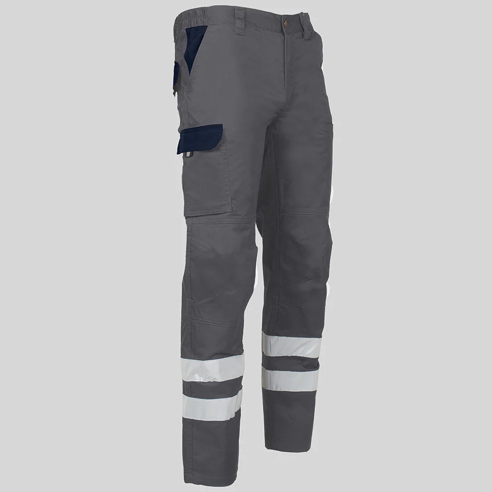 7502CB-109104 - PANTALON UNISEX MULTIBOLSILLOS ELASTICO ARCE COMBI + 2 BANDAS REFLECT. GRIS/MARINO