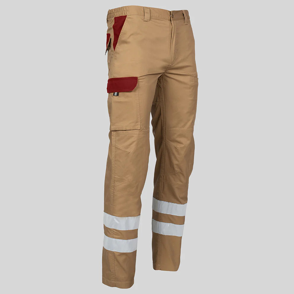 7502CB-110112 - PANTALON UNISEX MULTIBOLSILLOS ELASTICO ARCE COMBI + 2 BANDAS REFLECT. BEIGE/BURDEOS