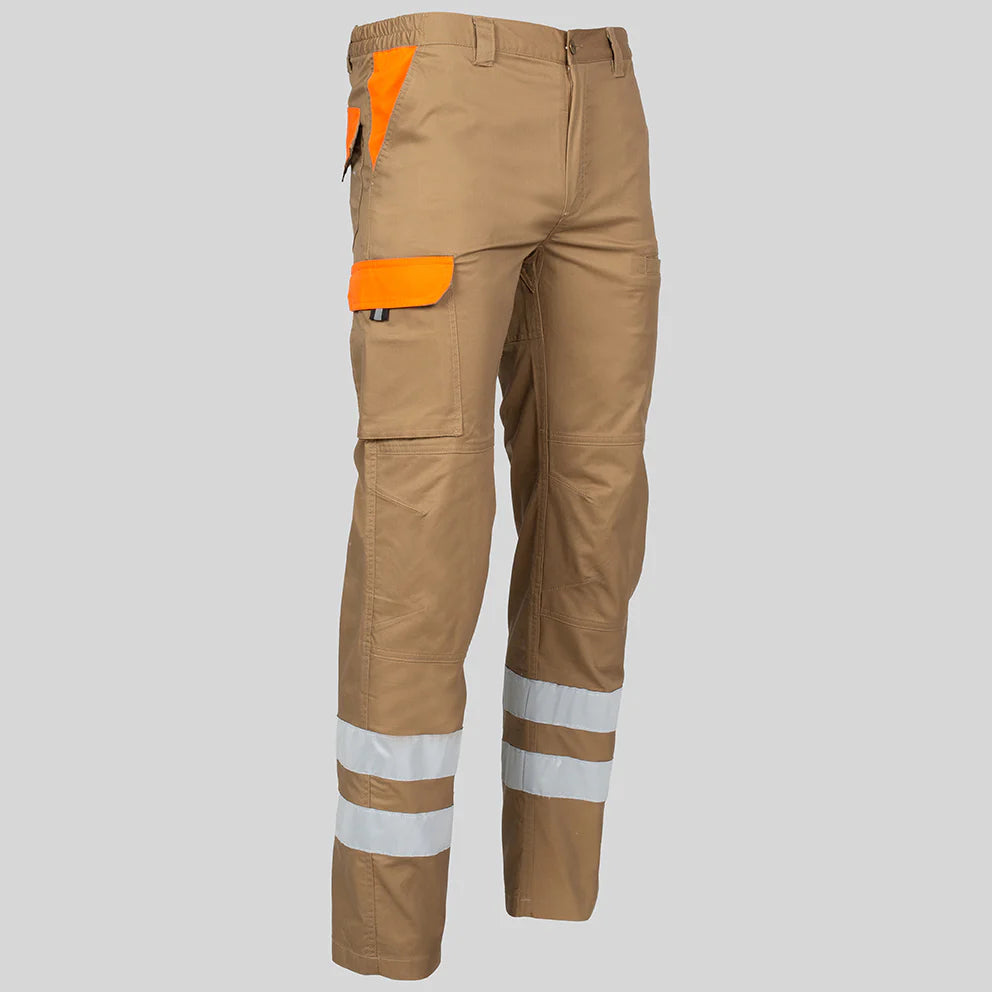 7502CB-110116 - PANTALON UNISEX MULTIBOLSILLOS ELASTICO ARCE COMBI + 2 BANDAS REFLECT. BEIGE/NARANJA
