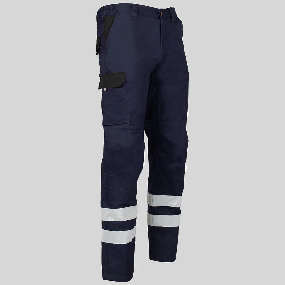 7502CB-159001 - PANTALON UNISEX MULTIBOLSILLOS ELASTICO ARCE COMBI + 2 BANDAS REFLECT. AZUL NAVY/NEGRO